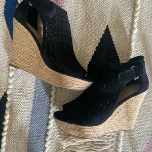 Marc Fisher Black Suede Espadrille Wedge Sandals